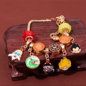 Gold Plated Dragon Ball Z Themed Charm Bracelet Adjustable Sizing Unisex Design